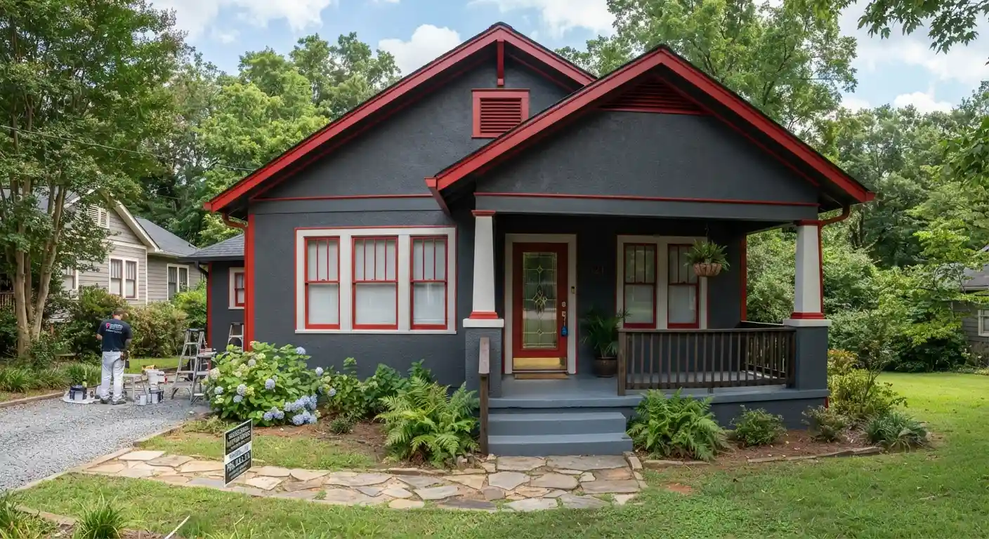 Professional painting contractor working on project