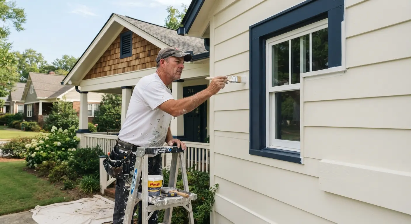 Professional painting team working on home